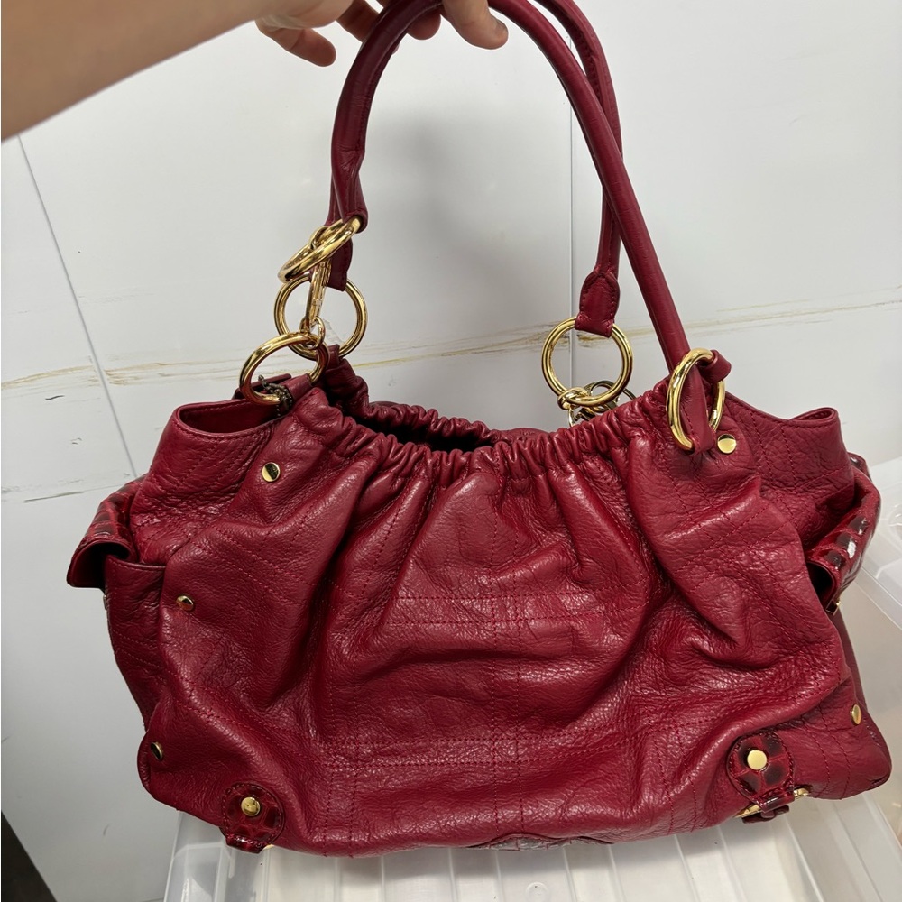 Red and Gold Bolzano Leather Shoulder Bag with Metallic Accents